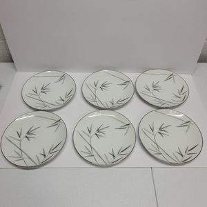 NORITAKE CHINA "BAMBINA" 8" DINNER  PLATES JAPAN silver trim